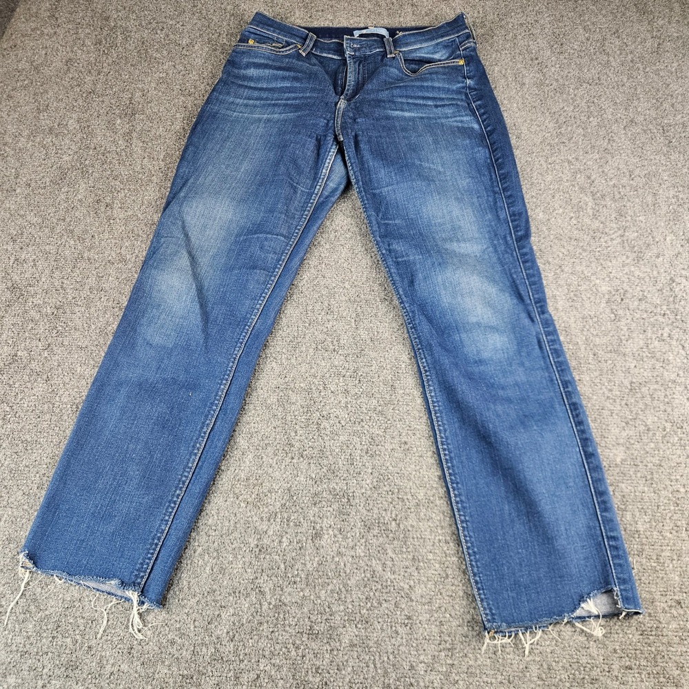 7 For All Mankind‎ Roxanne Ankle b(air) Denim Blue Raw Hem Jeans Size 27